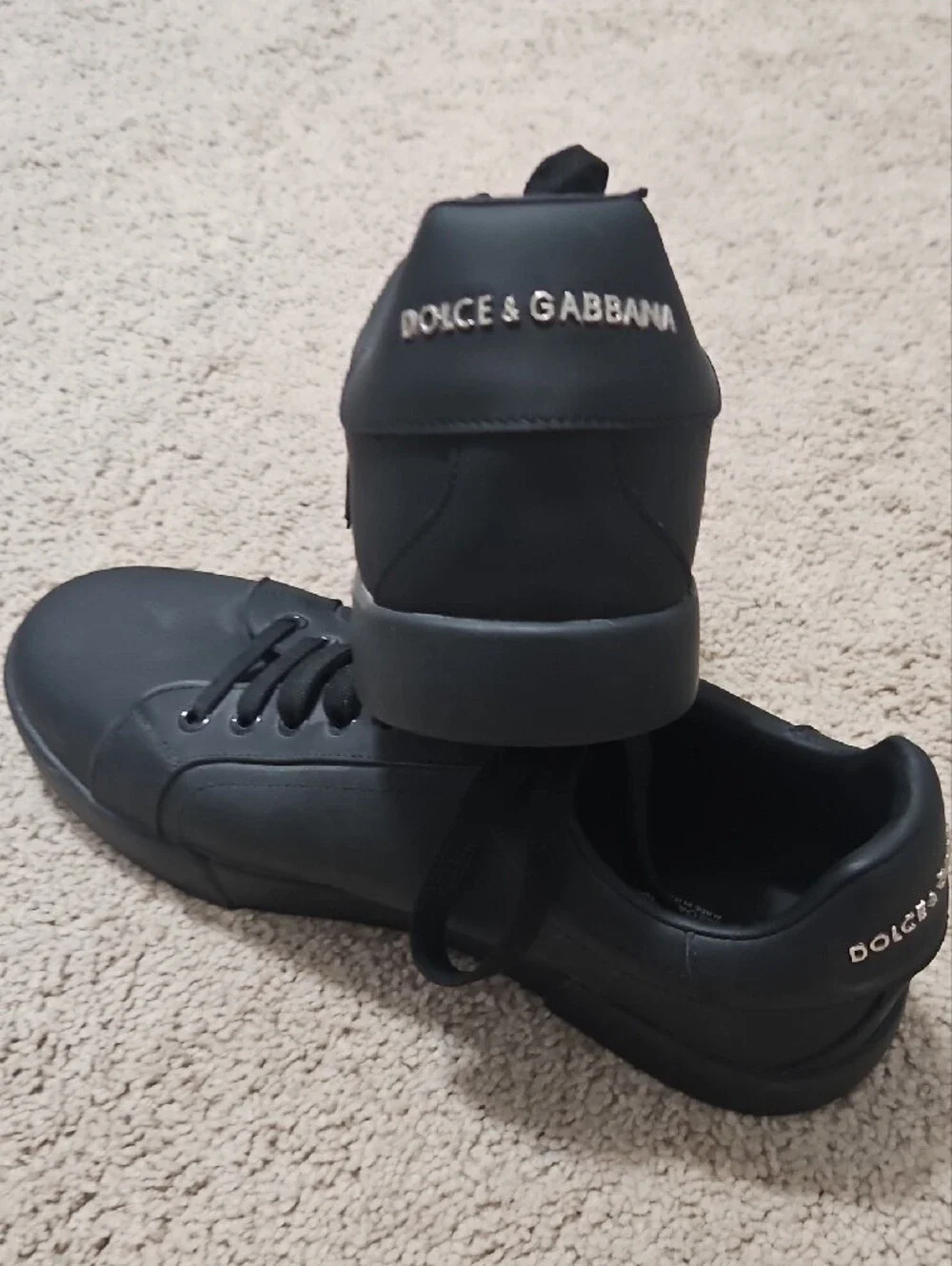 Dolce & Gabbana Black Lace-Up Sneakers with White Logo Patch
